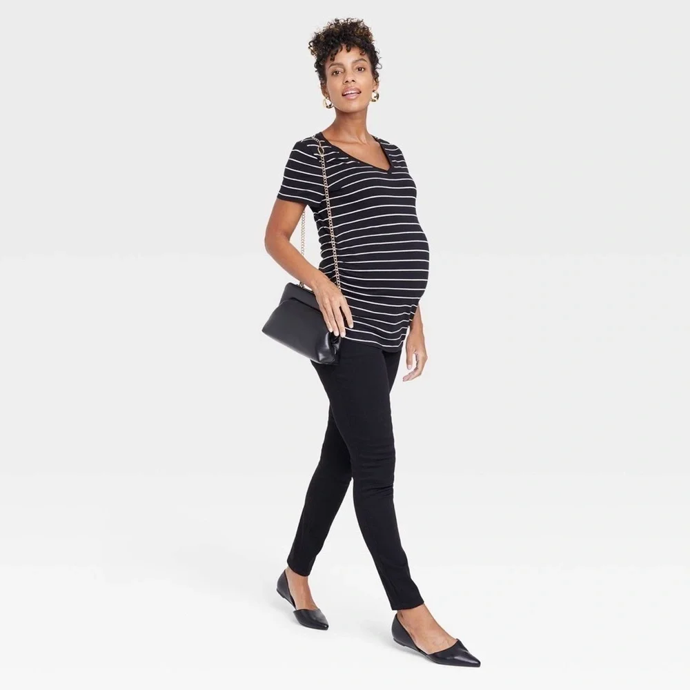 Isabel Maternity Skinny Stretchy Black Over‎ Belly Crossover Jeans, Size 2 NEW